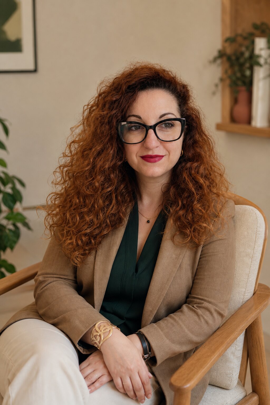 Ritratto professionale di Miriam Giancane seduta in uno studio